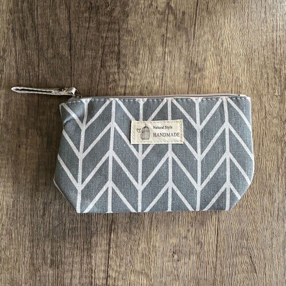 Gray Chevron Canvas Makeup Bag Cosmetics Bag NEW Boho Travel Case MB105